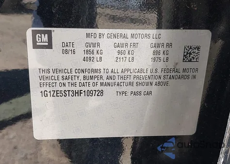 2017 Chevrolet Malibu 1Lt z USA, uszkodzony, nr VIN 1G1ZE5ST3HF109728